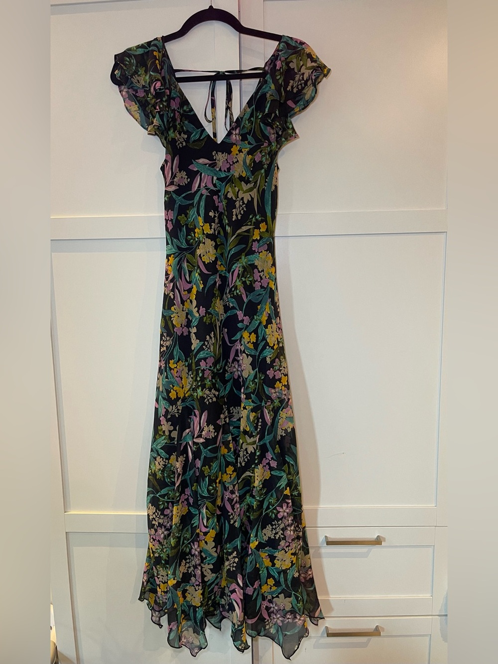 Black Floral Maxi Dress with Green & Lavender Print